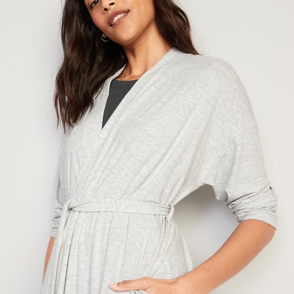 Sold Out Old Navy Sunday Sleep Heathered Rib-Knit Tie-Belt Robe M NEW - Picture 2 of 6
